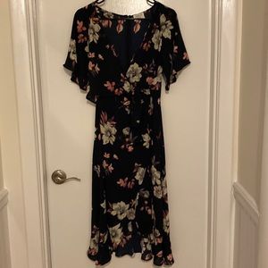 Floral Wrap dress in navy blue